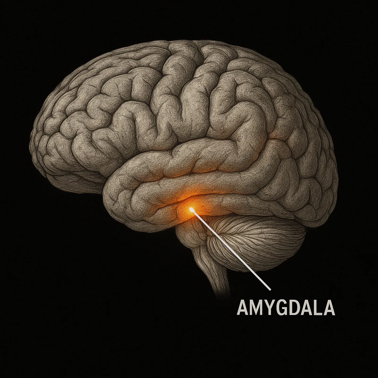 Brain showing the amygdala with unregulated activation