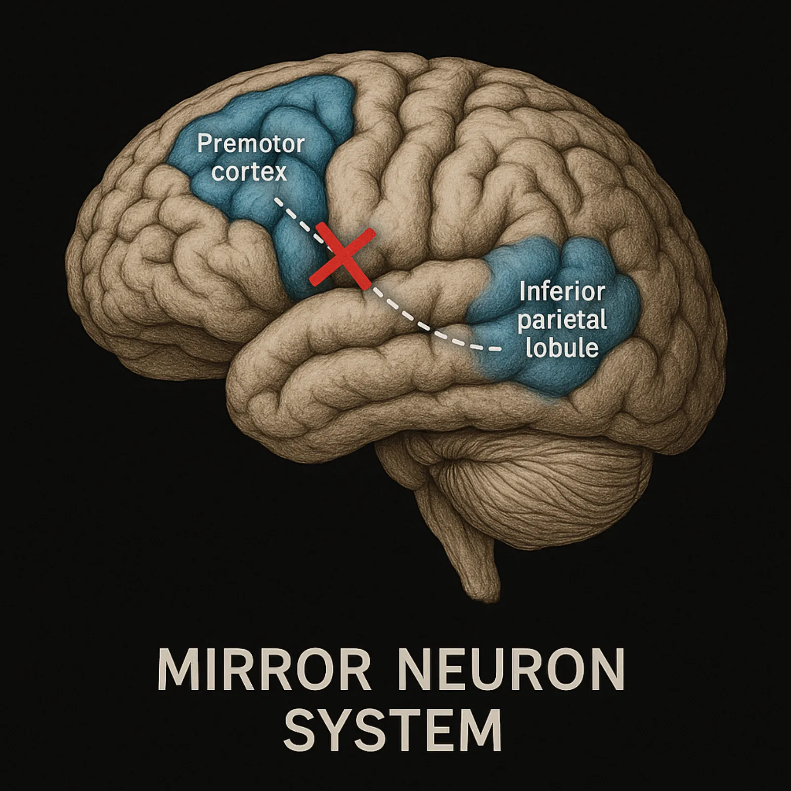 Brain showing broken mirror neuron system connections